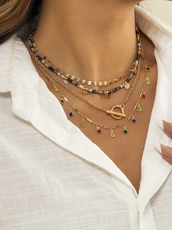 Vintage Colorful Beads Rhinestone Necklace