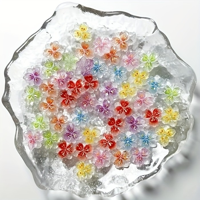100\u002F200pcs Luminous Ice Flowers Nail Charms, Translucent 3D Resin Floral Petals for Nail Art Design, Non-Scented Nail Jewels Decorations