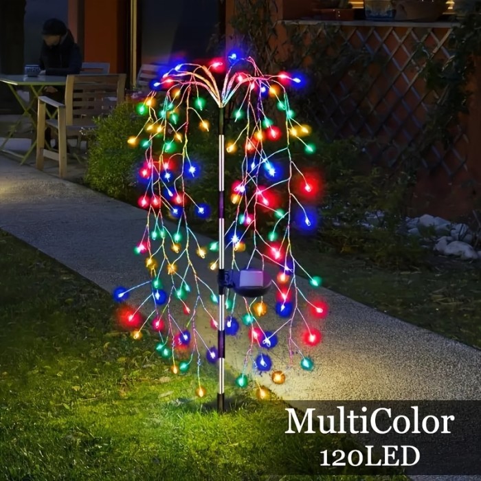 Solar Firecracker Willow Lights Outdoor, 200LED Solar Powered LED Lights, IP54, 8 Lighting Modes, 120LED Garden Decoration Lights for Yard, Pathways, Party, Camping, Christmas, Ramadan, Halloween (Multicolor)