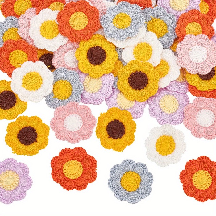 60pcs MAGICALCUTDIE Two Tone Flower Appliques - Polyester Knitted Craft Embellishments for DIY Jewelry Making and Hair Accessories