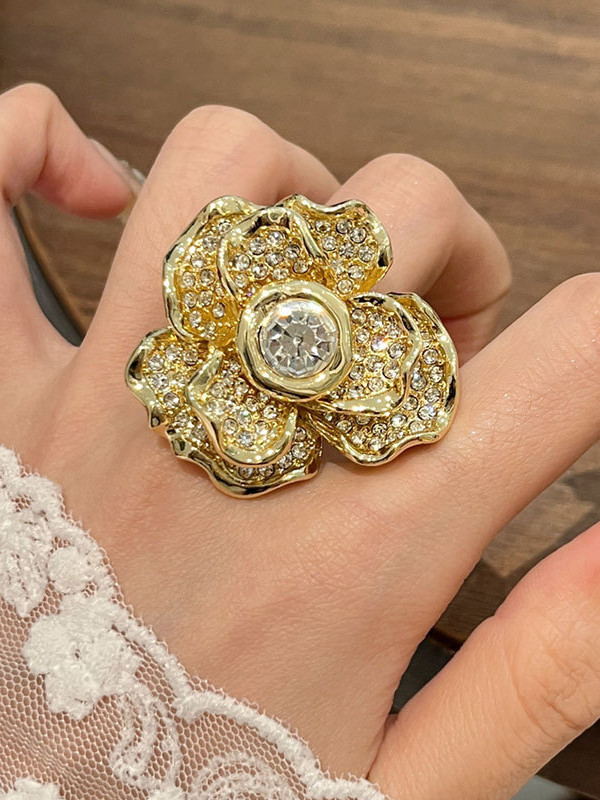 Flower Shape Geometric Rhine Stones Rings Accessories