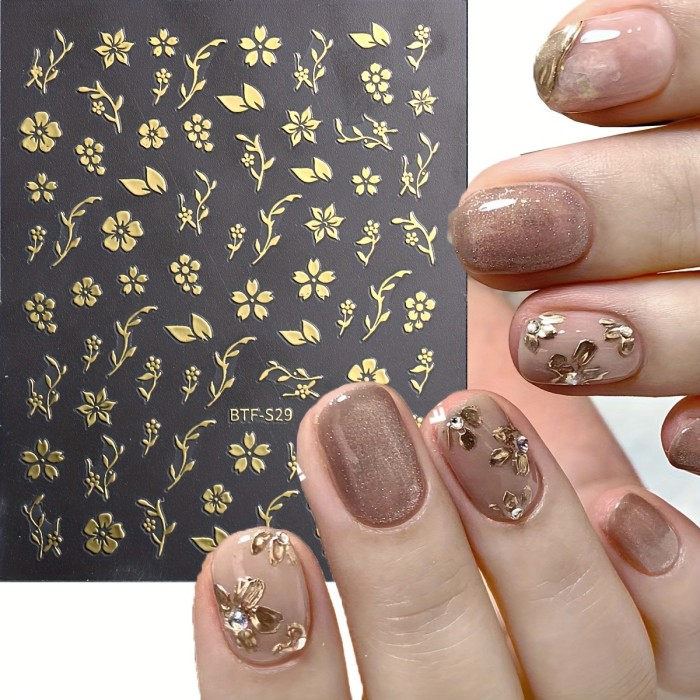 Flower Nail Stickers, Holographic Laser Flower Nail Decals, 3D Self-Adhesive Nail Art Stickers Nail Supplies Nail Art Accessories Nail Decorations For Women Girls DIY Manicure