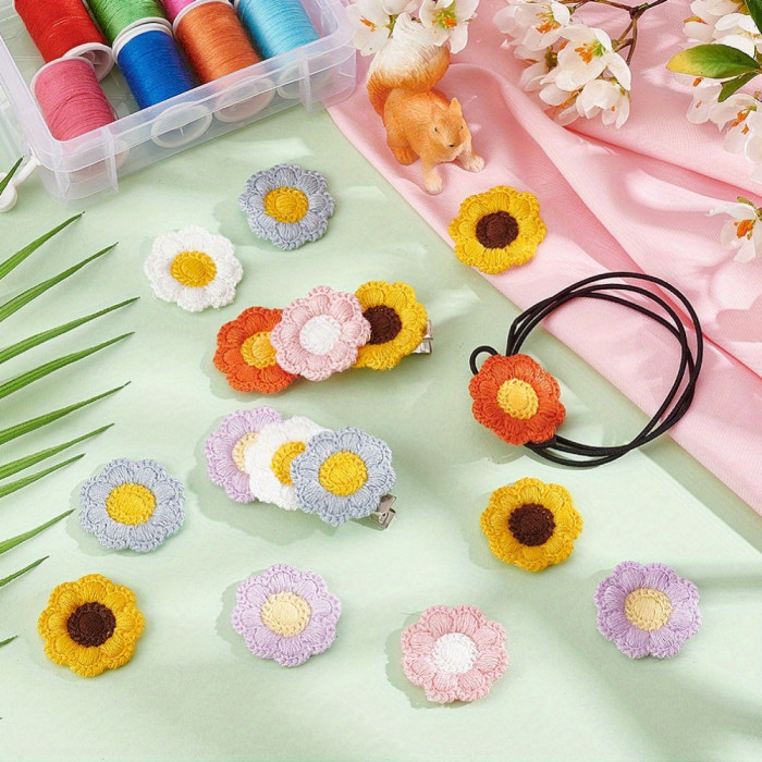60pcs MAGICALCUTDIE Two Tone Flower Appliques - Polyester Knitted Craft Embellishments for DIY Jewelry Making and Hair Accessories