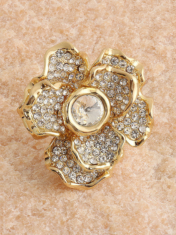 Flower Shape Geometric Rhine Stones Rings Accessories
