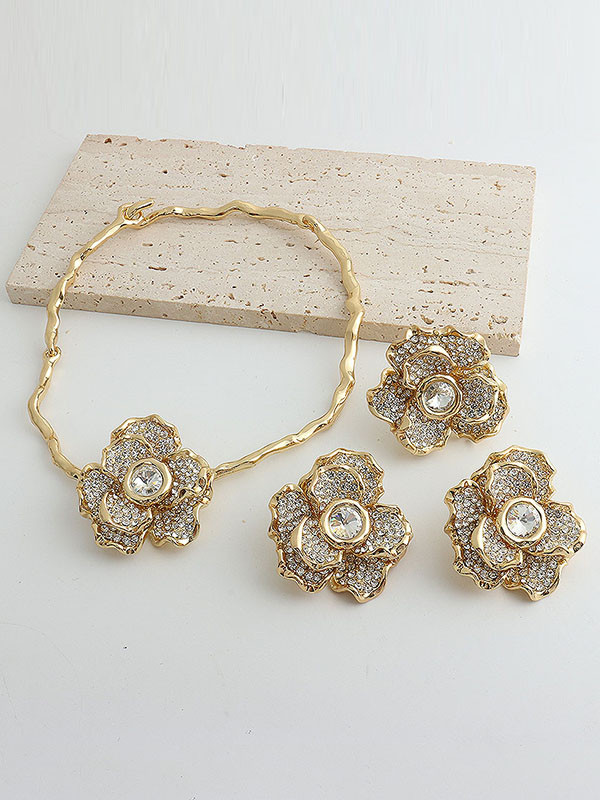 Flower Shape Geometric Rhine Stones Necklaces Accessories