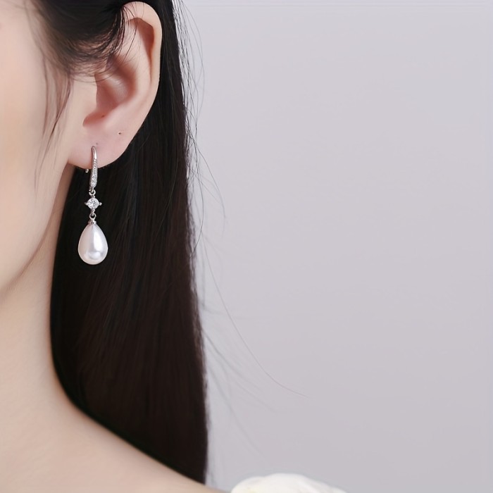 Elegant Long Drop Earrings with Faux Pearl Accents - Chic Alloy Dangle Jewelry for Women, Perfect for Parties & Casual Attire