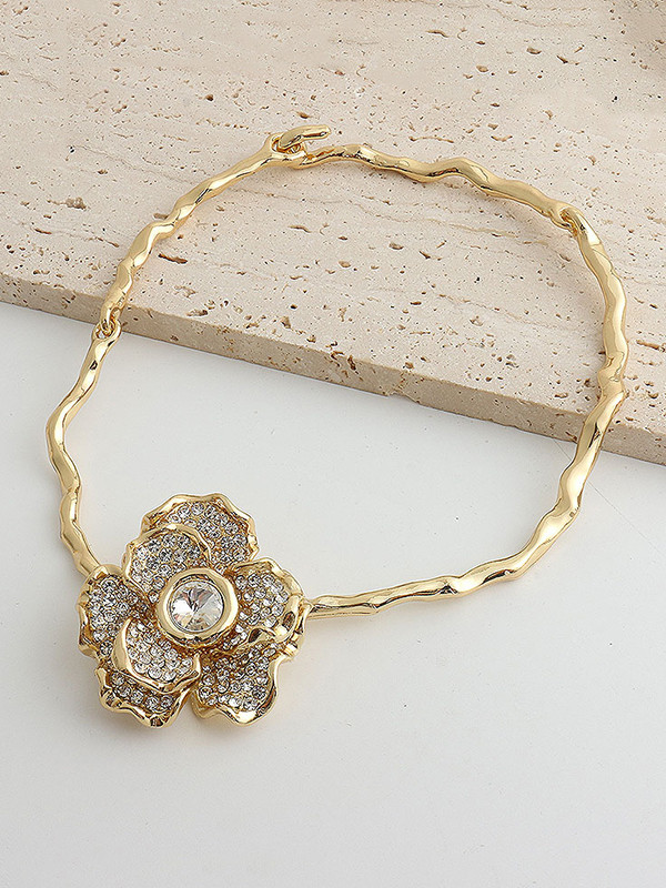 Flower Shape Geometric Rhine Stones Necklaces Accessories