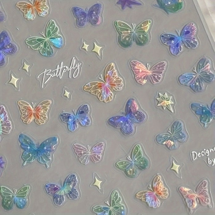 Ins Style Butterfly Embossed Wing Streamer Laser Stickers Colorful Butterfly Colorful Three-Dimensional Fairy Stickers Nail Stickers