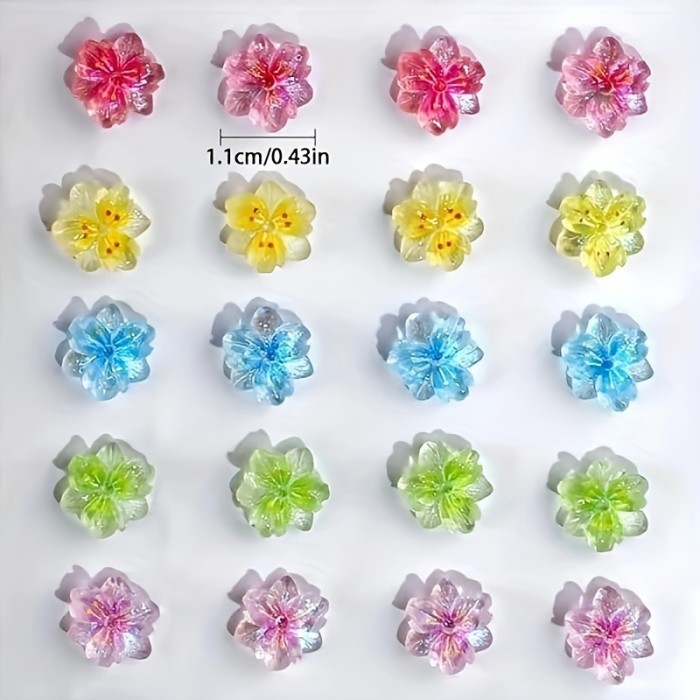 100\u002F200pcs Luminous Ice Flowers Nail Charms, Translucent 3D Resin Floral Petals for Nail Art Design, Non-Scented Nail Jewels Decorations