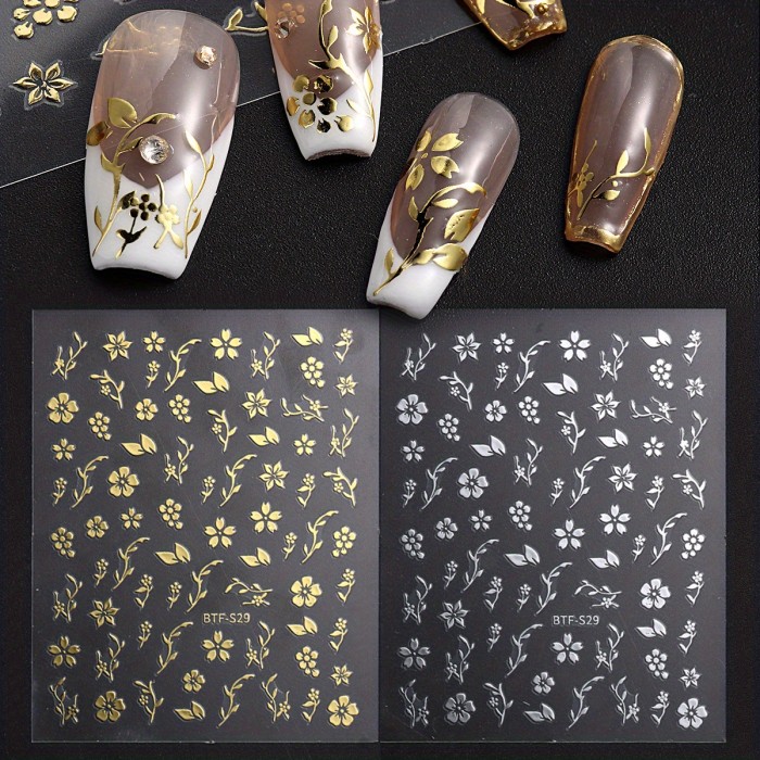Flower Nail Stickers, Holographic Laser Flower Nail Decals, 3D Self-Adhesive Nail Art Stickers Nail Supplies Nail Art Accessories Nail Decorations For Women Girls DIY Manicure