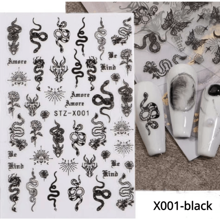 5D Embossed Aurora Butterfly Nail Art Transfer Stickers,Self Adhesive Black Flower Nail Art Decals For DIY Or Nail Salon,Nail Art Supplies For Women And Girls
