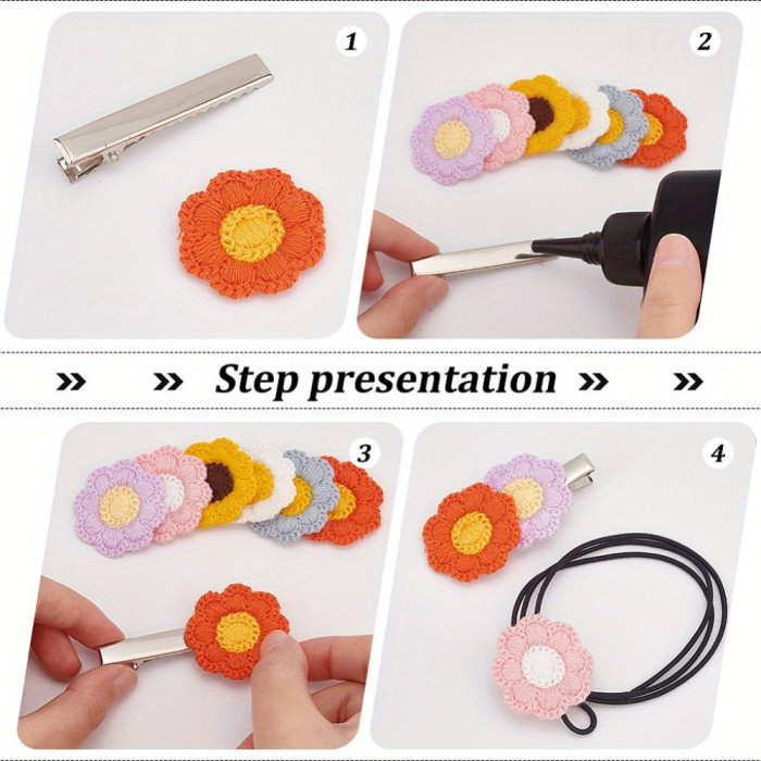 60pcs MAGICALCUTDIE Two Tone Flower Appliques - Polyester Knitted Craft Embellishments for DIY Jewelry Making and Hair Accessories