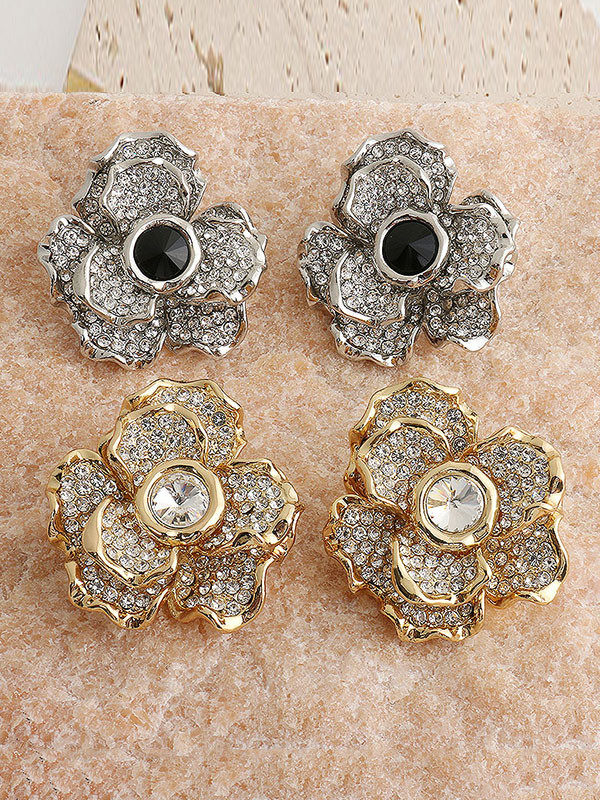 Flower Shape Geometric Rhine Stones Rings Accessories
