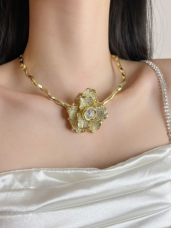 Flower Shape Geometric Rhine Stones Necklaces Accessories