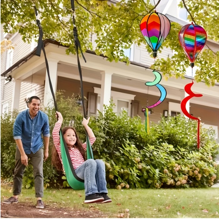 1pc Vibrant Rainbow Hot Air Balloon Windmill - Color-Changing, Rotating, Sequin-Covered Decorative Windmill for Indoor\u002FOutdoor Scene, Festival, Room, Home, Office, Theme Party, and Christmas Decorations