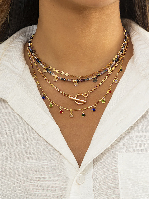 Vintage Colorful Beads Rhinestone Necklace