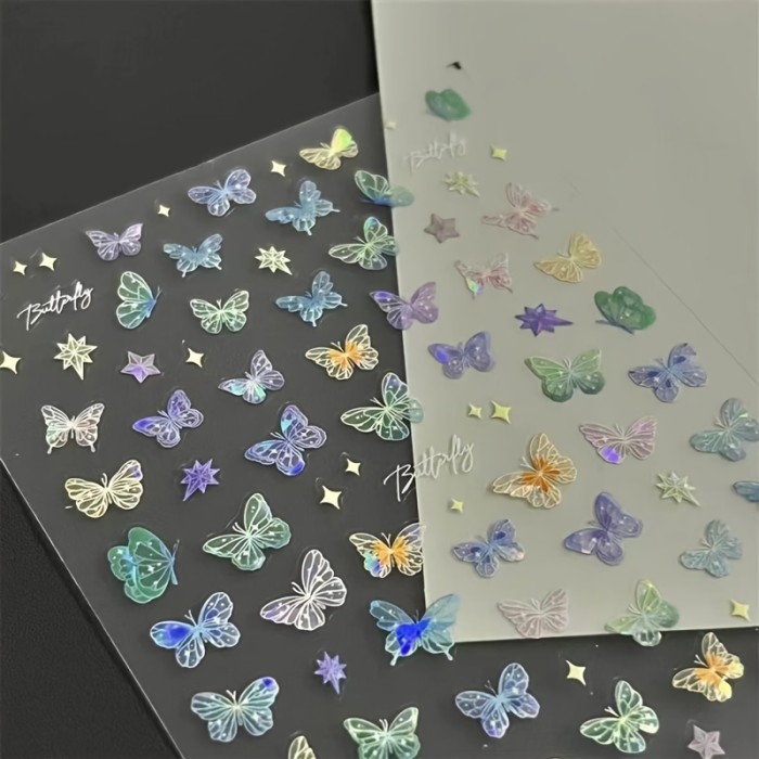Ins Style Butterfly Embossed Wing Streamer Laser Stickers Colorful Butterfly Colorful Three-Dimensional Fairy Stickers Nail Stickers