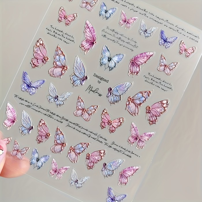 Ins Style Butterfly Embossed Wing Streamer Laser Stickers Colorful Butterfly Colorful Three-Dimensional Fairy Stickers Nail Stickers