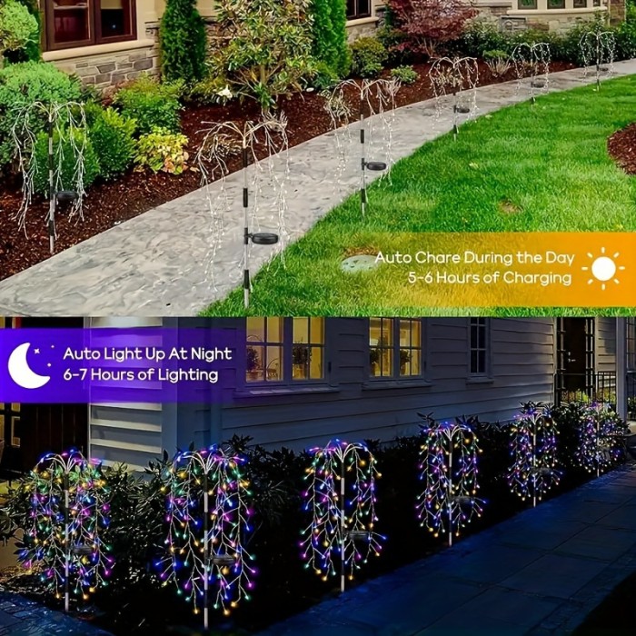 Solar Firecracker Willow Lights Outdoor, 200LED Solar Powered LED Lights, IP54, 8 Lighting Modes, 120LED Garden Decoration Lights for Yard, Pathways, Party, Camping, Christmas, Ramadan, Halloween (Multicolor)