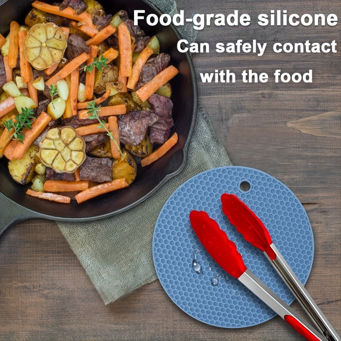 1\u002F4pcs Round Honeycomb Silicone Placemat 6.7 Inch, Heat Insulation Pad, Non-slip Pot Holder, Easy To Clean And High Temperature Resistant Table Mat, Tabletop Protection, Home Kitchen Dining Table Decor