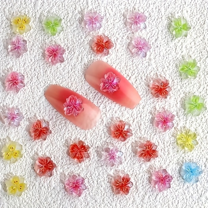 100\u002F200pcs Luminous Ice Flowers Nail Charms, Translucent 3D Resin Floral Petals for Nail Art Design, Non-Scented Nail Jewels Decorations