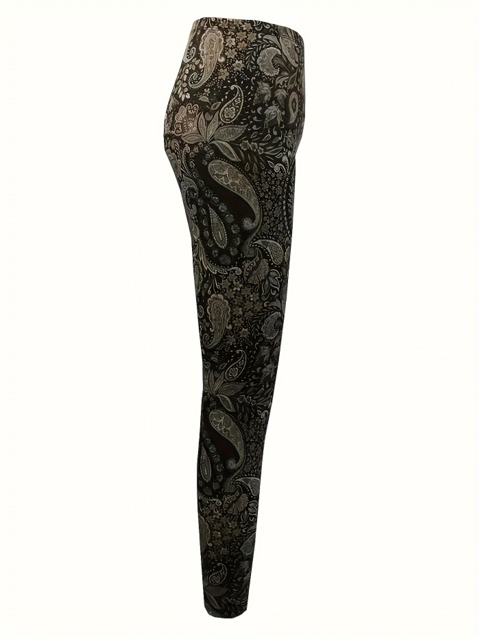 Plus Size Floral Print Skinny Leggings - Stretchy, High Waist, Comfortable, and Versatile - Perfect for Spring and Fall, Women's Casual Clothing