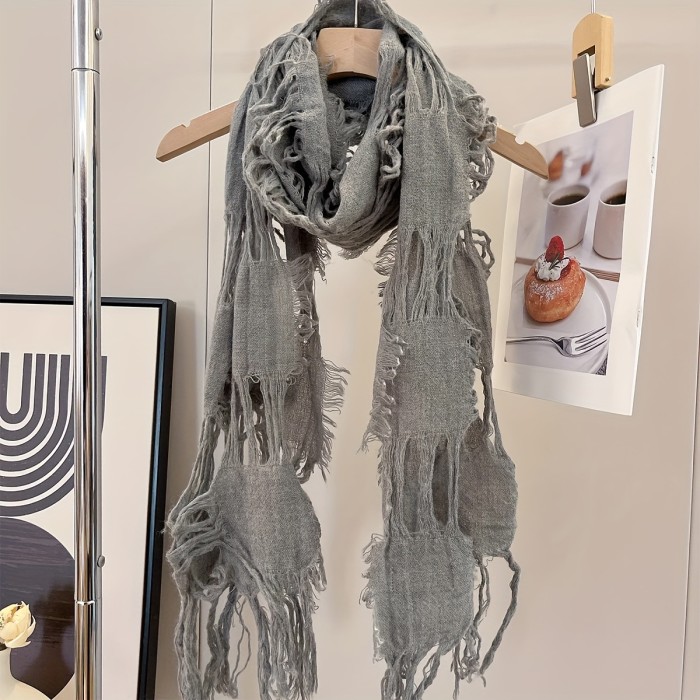 Women'S Fringe Tassel Scarf Shawl - Solid Color, Skin Friendly, 49% 51% Acrylic, Hand Washable, Popular Style Scarf for All Seasons