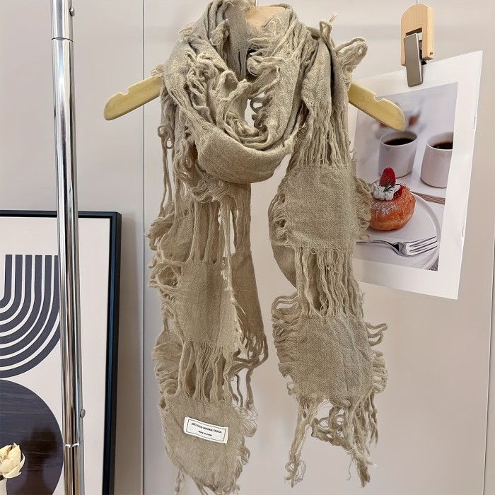 Women'S Fringe Tassel Scarf Shawl - Solid Color, Skin Friendly, 49% 51% Acrylic, Hand Washable, Popular Style Scarf for All Seasons