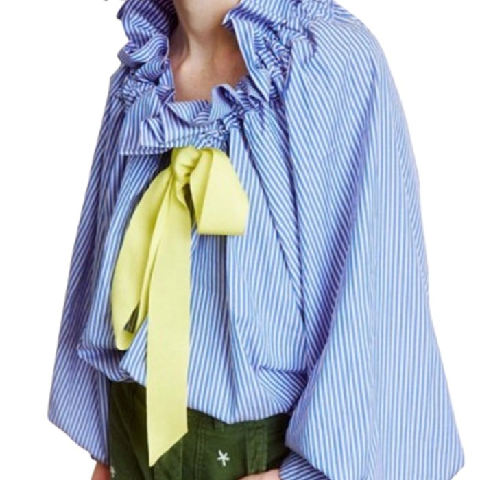 1pc Women'S Summer Sexy Crew Neck Blouse - Polyester Knit Fabric, Long Lantern Sleeves, Ruffle Detail Neckline with Lace-up, Loose Fit Casual Elegant Top