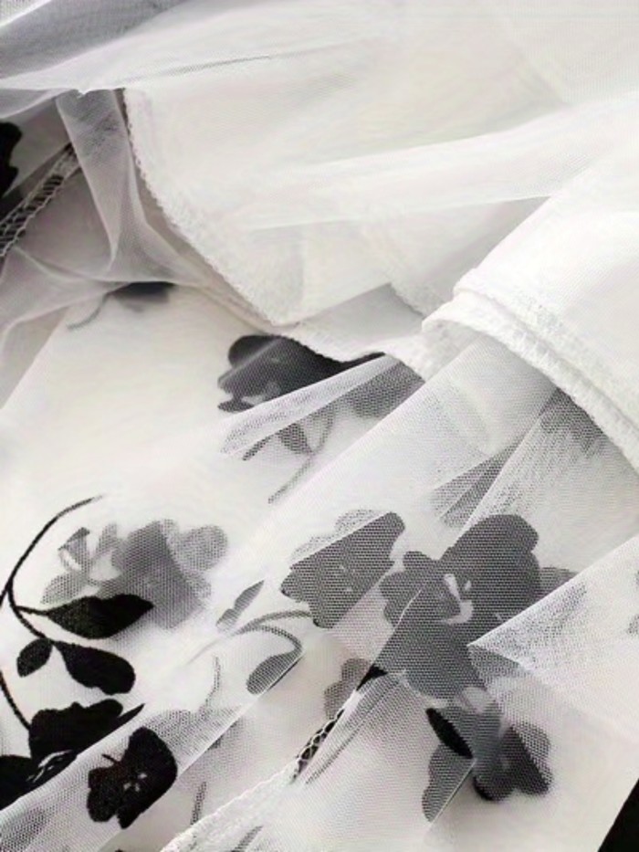 Elegant High Waist Maxi Plant Print Contrast Mesh Skirts, Women's Clothing