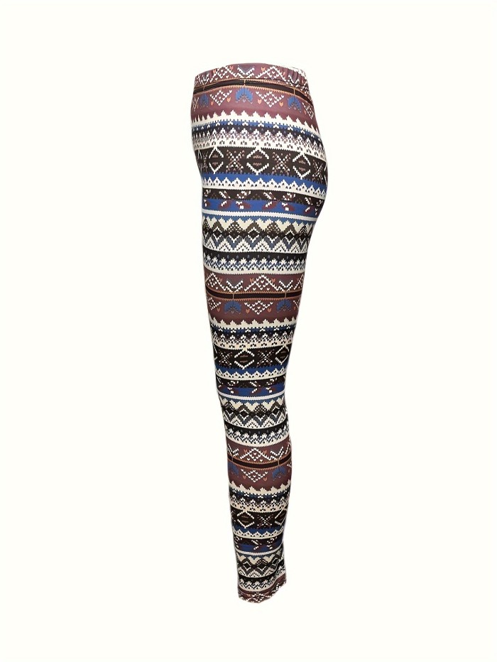 Stylish Allover Print High Waist Leggings - Soft, Medium Stretch, Casual, Skinny Fit, Comfortable, Everyday Wear for Women - Perfect for Daily Activities, Travel, and Leisure