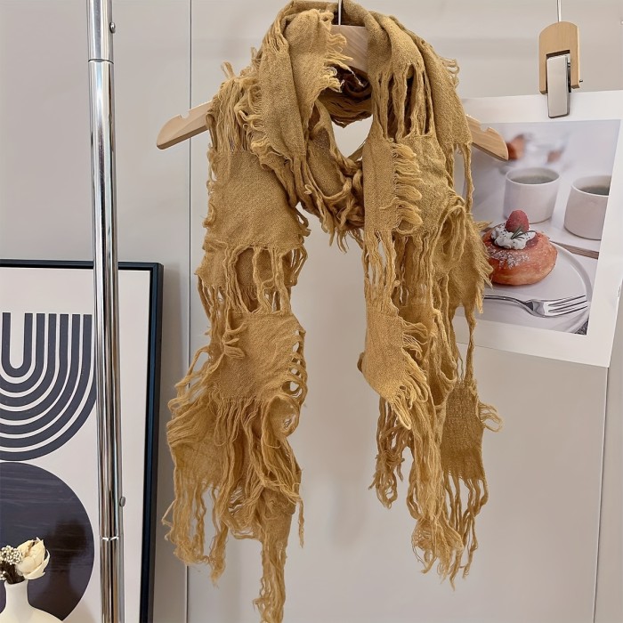 Women'S Fringe Tassel Scarf Shawl - Solid Color, Skin Friendly, 49% 51% Acrylic, Hand Washable, Popular Style Scarf for All Seasons