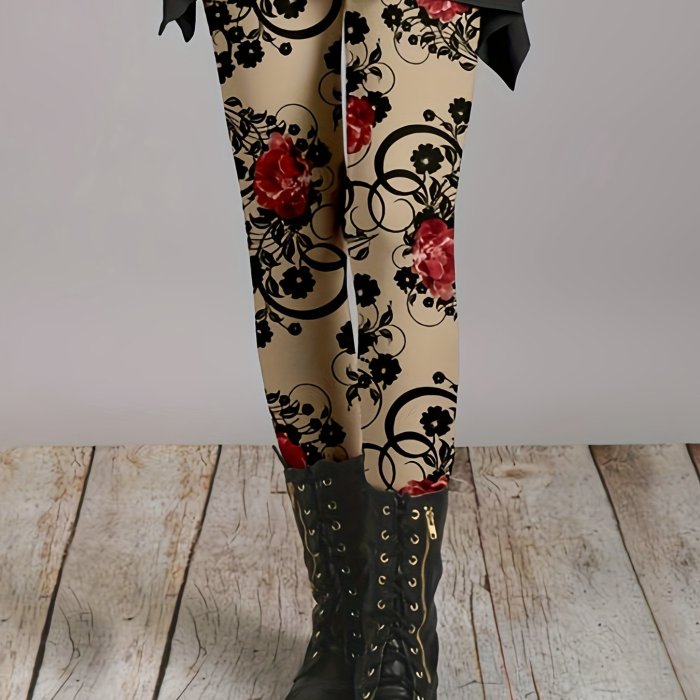 Chic Floral High-Waist Leggings - Soft Stretch Fit for All-Day Comfort - Perfect for Casual or Active Wear in Spring and Fall - Women's Fashion