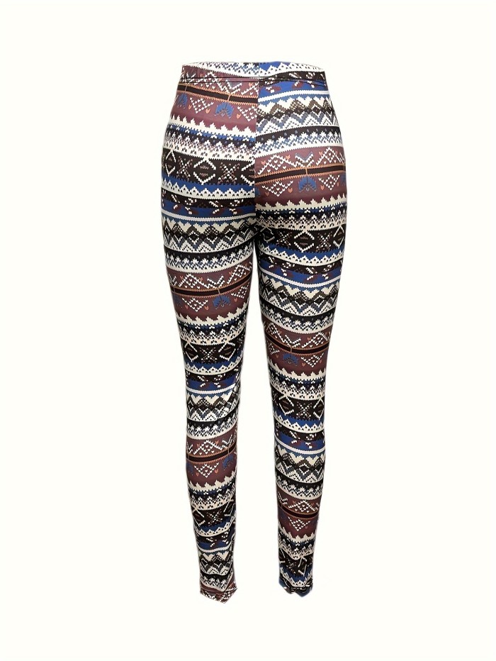 Stylish Allover Print High Waist Leggings - Soft, Medium Stretch, Casual, Skinny Fit, Comfortable, Everyday Wear for Women - Perfect for Daily Activities, Travel, and Leisure