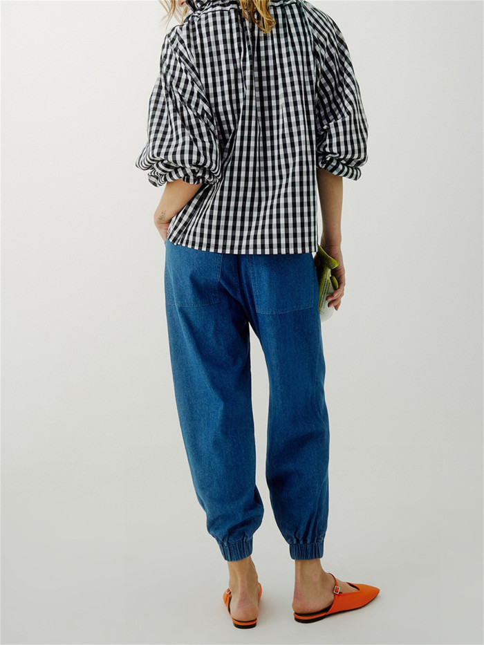 1pc Women'S Summer Sexy Crew Neck Blouse - Polyester Knit Fabric, Long Lantern Sleeves, Ruffle Detail Neckline with Lace-up, Loose Fit Casual Elegant Top