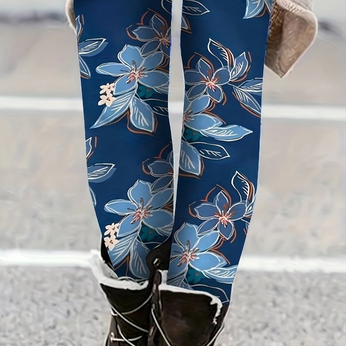 Chic Floral High-Waist Stretch Leggings for Women - Soft, Breathable & Versatile All-Season Wear, Machine Washable