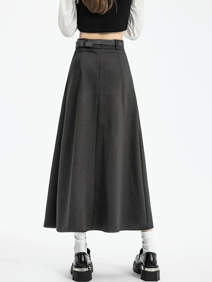 Women'S Chic A-Line Pleated Midi Skirt 100% Polyester Solid Color Woven Fabric for Fall\u002FWinter - Beltless Design