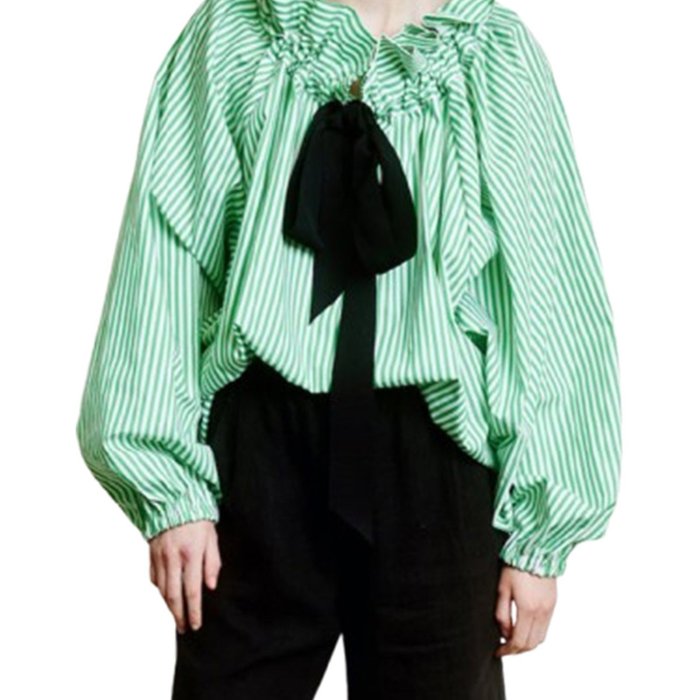 1pc Women'S Summer Sexy Crew Neck Blouse - Polyester Knit Fabric, Long Lantern Sleeves, Ruffle Detail Neckline with Lace-up, Loose Fit Casual Elegant Top