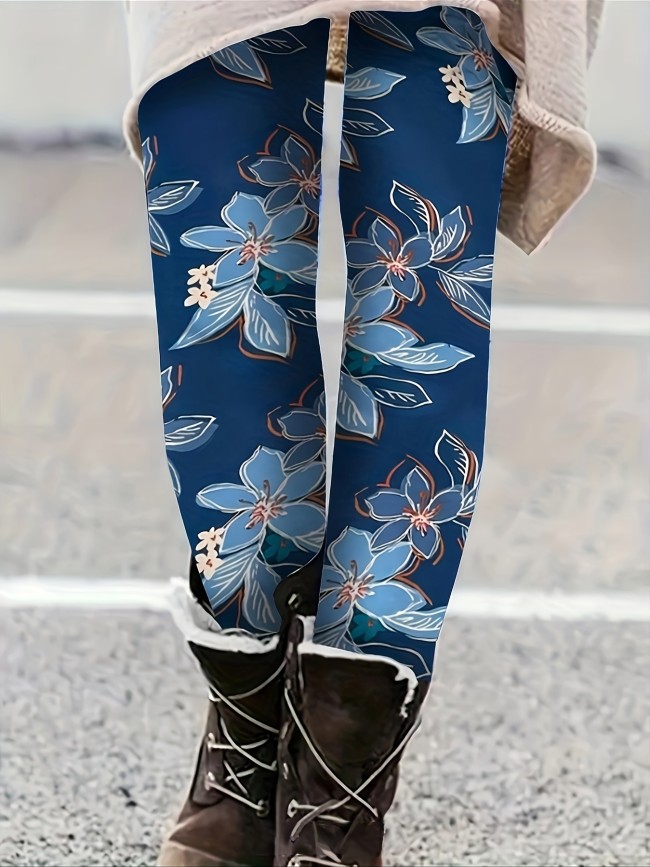 Chic Floral High-Waist Stretch Leggings for Women - Soft, Breathable & Versatile All-Season Wear, Machine Washable