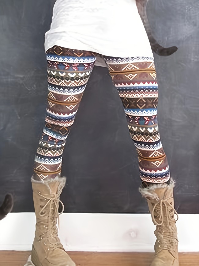 Stylish Allover Print High Waist Leggings - Soft, Medium Stretch, Casual, Skinny Fit, Comfortable, Everyday Wear for Women - Perfect for Daily Activities, Travel, and Leisure