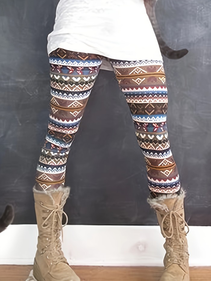 Stylish Allover Print High Waist Leggings - Soft, Medium Stretch, Casual, Skinny Fit, Comfortable, Everyday Wear for Women - Perfect for Daily Activities, Travel, and Leisure