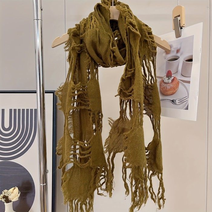 Women'S Fringe Tassel Scarf Shawl - Solid Color, Skin Friendly, 49% 51% Acrylic, Hand Washable, Popular Style Scarf for All Seasons