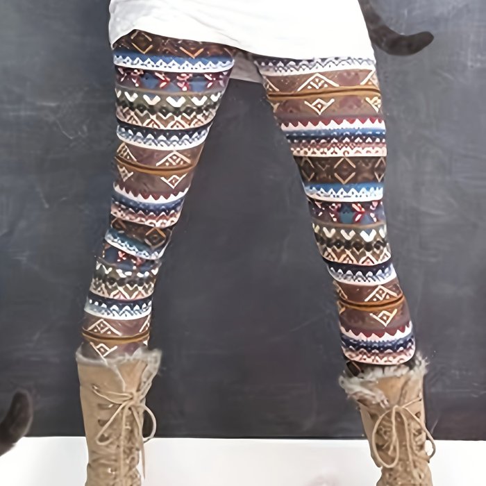 Stylish Allover Print High Waist Leggings - Soft, Medium Stretch, Casual, Skinny Fit, Comfortable, Everyday Wear for Women - Perfect for Daily Activities, Travel, and Leisure