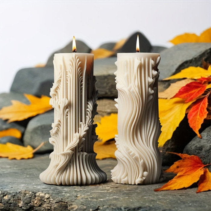 5PCS 3D Baroque Irregular Shaped Silicone Candle Molds Set for DIY Resin Wax Candle Making, Unique Homemade Craft Decor with European Cylinder Design