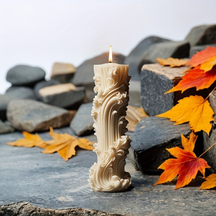 5PCS 3D Baroque Irregular Shaped Silicone Candle Molds Set for DIY Resin Wax Candle Making, Unique Homemade Craft Decor with European Cylinder Design