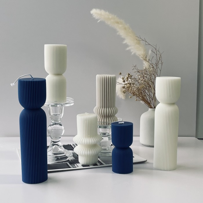 INS Wind Stripe Cylindrical Aromatherapy Candle Mold Set DIY European Geometry Roman Column Candle Decoration Mold 5PC
