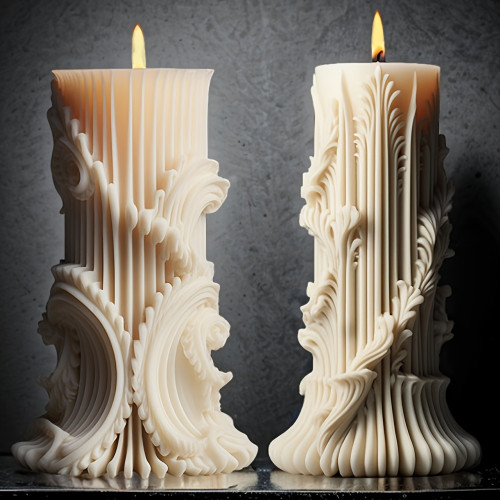 5PCS 3D Baroque Irregular Shaped Silicone Candle Molds Set for DIY Resin Wax Candle Making, Unique Homemade Craft Decor with European Cylinder Design