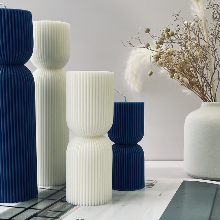 INS Wind Stripe Cylindrical Aromatherapy Candle Mold Set DIY European Geometry Roman Column Candle Decoration Mold 5PC