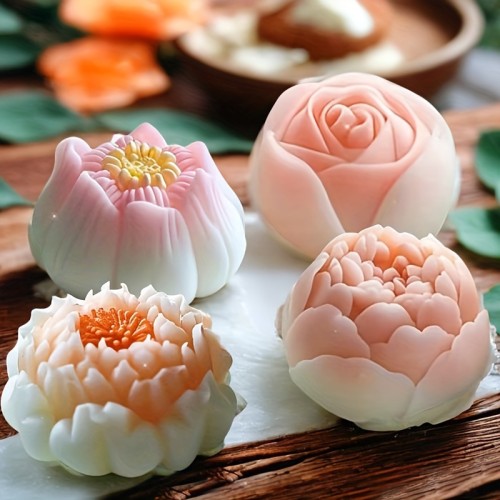 4pcs Rose & for Lotus Silicone Mold Set for DIY Desserts, 3D Flower Shapes for Cupcakes, Chocolates, Candies - Versatile Baking Tools for Home Kitchens