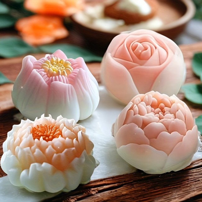 4pcs Rose & for Lotus Silicone Mold Set for DIY Desserts, 3D Flower Shapes for Cupcakes, Chocolates, Candies - Versatile Baking Tools for Home Kitchens